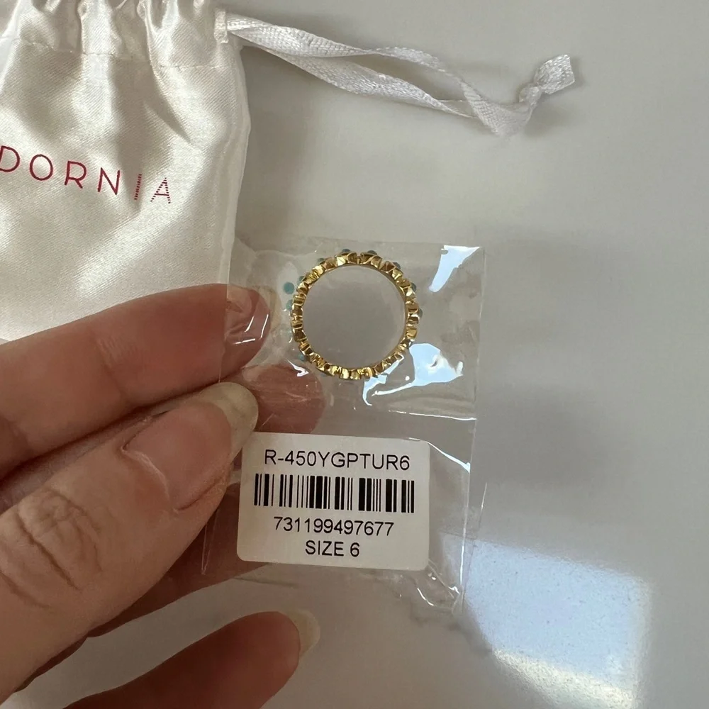 Adornia Gold-Tone Bezeled Beaded Eternity Band Ring Turquoise Size 6‎